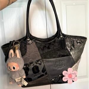 y2k Coach Patchwork Tote Shoulder Handbag Purse Grey Silver Black 12899